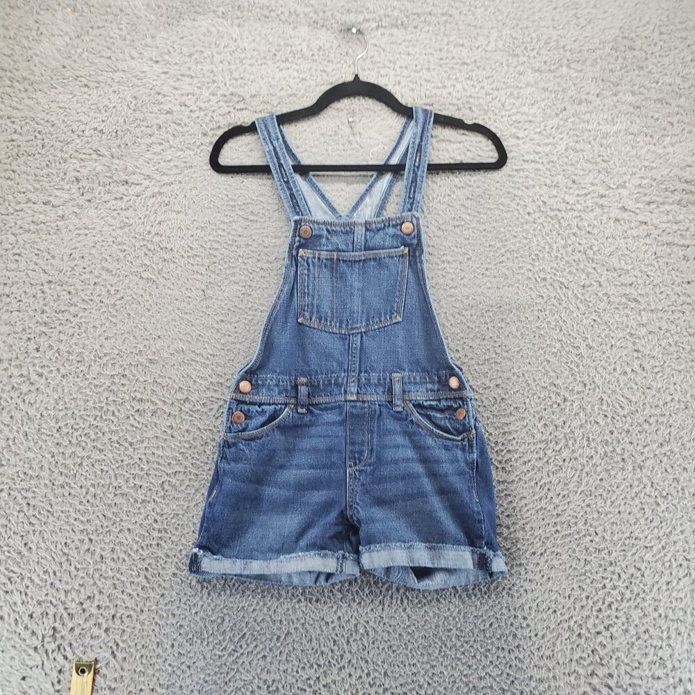Old Navy Shorts Girls Large Blue Denim Adjustable Straps Distressed Rolled Hem